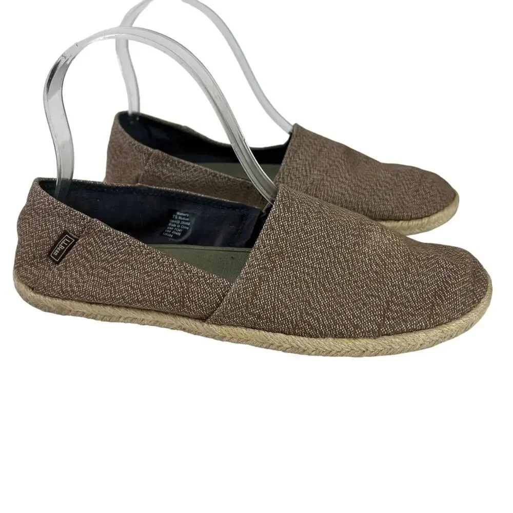 L.L. BEAN Brown Tan Slip On Espadrille Flats Loafers Casual Canvas Shoes sz 7.5